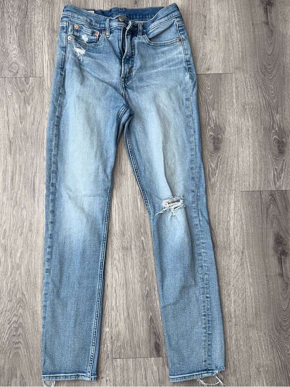 GAP Light Blue Distressed Straight-Leg Jeans